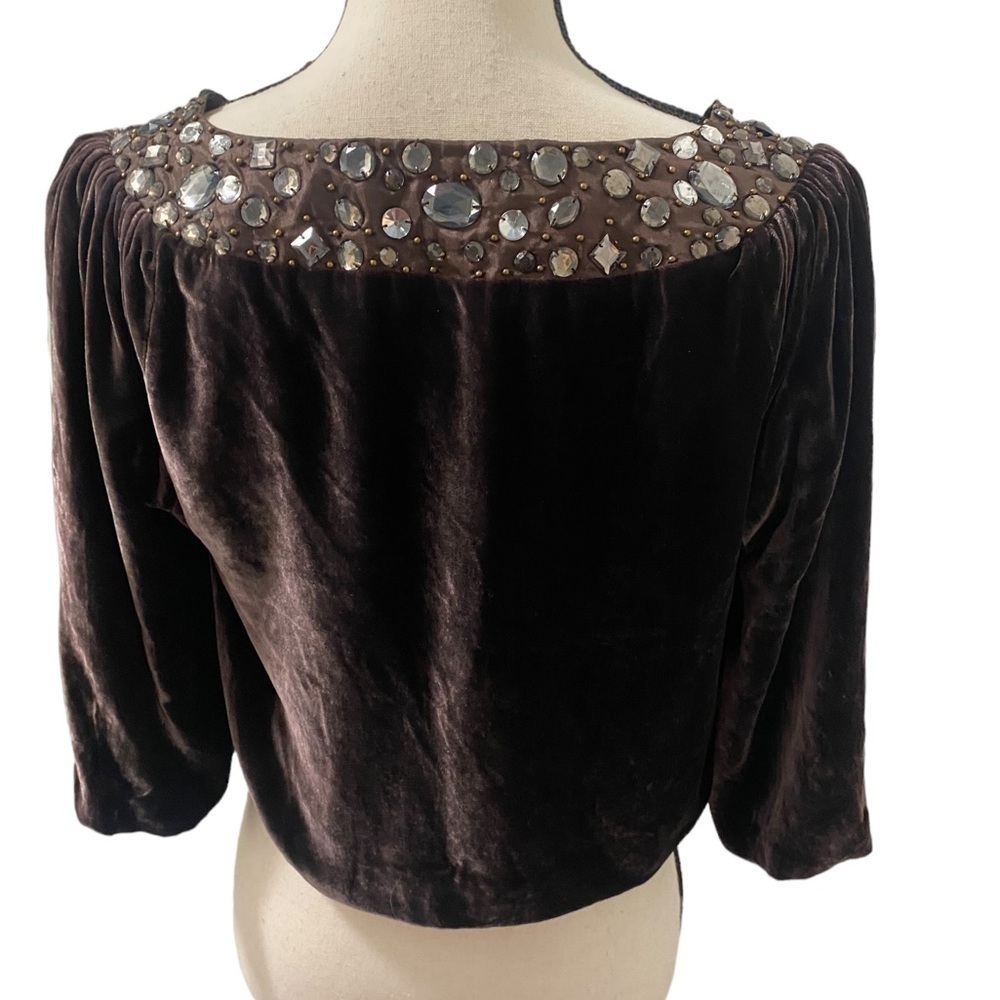 JOOLAY brown jeweled silk/ velvet sleeved caplet‎ - Picture 7 of 10
